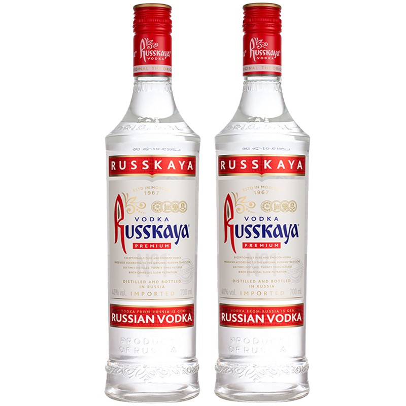 俄罗斯进口russkaya俄罗斯红牌伏特加原味 700ml*2瓶