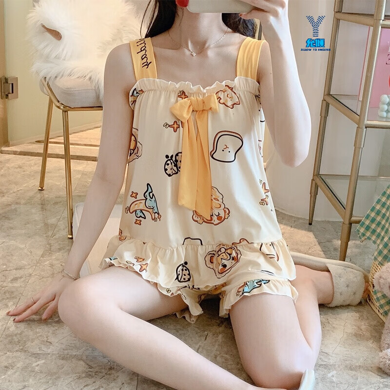 服春夏款初中学生休闲韩版夏季薄款纯棉短袖两件套装网红性感可爱背心