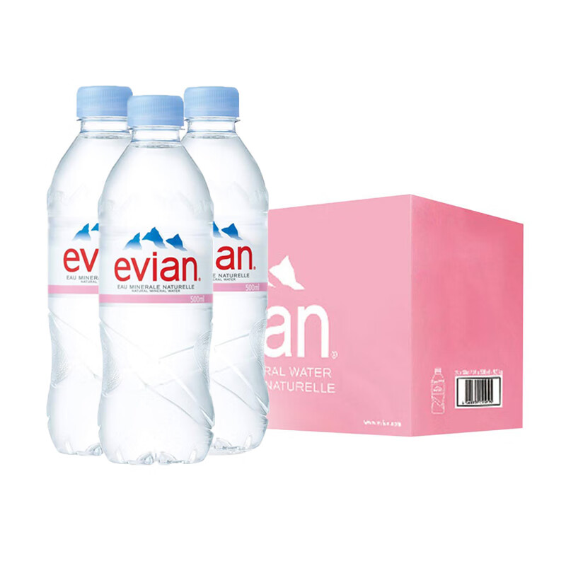 依云evian 天然矿泉水 500ml*24瓶整箱 法国原装进口