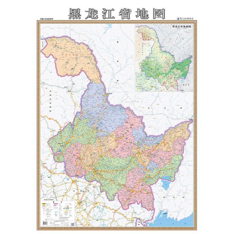 丝绸地图竖版新版黑龙江省地图丝绸版挂图11米x08米比例尺1128万高清