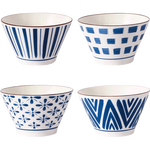 竹木本記 日式山田款5英寸斗笠碗4個(gè)裝釉下彩家用飯碗陶瓷沙拉碗 龜背葉7英寸盤(pán)4個(gè)