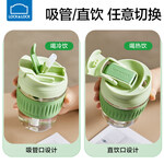 樂(lè)扣樂(lè)扣玻璃杯女吸管杯雙飲咖啡杯小容量飲用水杯茶杯隨手杯子宿舍奶茶杯 孔雀綠 350ml
