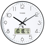 TIMESS 掛鐘 電波鐘客廳萬年歷鐘表時尚簡約日歷溫度時鐘自動對時掛墻表 鋼琴黑30CM電波款