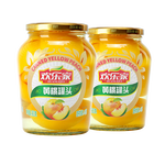 HUANLEJIA 歡樂家 黃桃水果罐頭900g*2瓶 糖水新鮮黃桃果肉 大玻璃