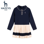 HAZZYS 哈吉斯 品牌童裝女童連衣裙春柔軟舒適羅馬布青春減齡女童連衣裙 藏藍色 165