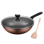 COOKER KING 炊大皇 不粘鍋平底炒鍋家用炒菜鍋煎鍋電磁爐燃?xì)庠钔ㄓ贸床隋?32cm大口徑咖啡色