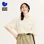迷你巴拉【mini親子】男童女童兒童短袖T恤成人一家三口寬松柔軟 【A款親子款】奶白10501 160