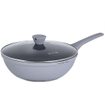 炊大皇（COOKER KING） 不粘鍋平底炒鍋家用炒菜鍋煎鍋電磁爐燃?xì)庠钔ㄓ贸床隋?灰色壓鑄不粘炒鍋 30cm