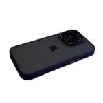 米獅新款高級金屬鏡頭全包適用蘋果手機殼iPhone保護套超薄防摔透明撞色簡約亞克力男女款軟邊硬殼 蘋果12半透暗紫色【高品質(zhì)，萊卡金屬鏡頭】贈膜