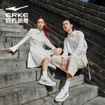 鴻星爾克（ERKE）清明上河園滑板鞋女低幫舒適國潮元素戶外休閑街頭女鞋運動鞋子 正白/正黑 37