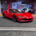 再降價：中精質(zhì)造 法拉利SF90- spider日內(nèi)瓦車展限定版模型 帶底座+精細(xì)化引擎細(xì)節(jié)+四開門+車牌定制