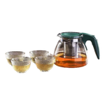 茶壺泡茶器整套茶具茶水分離玻璃耐熱泡茶壺花茶套裝茶漏 綠把一壺四杯 1000ml