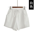 詩莉奧（SHILIAO）棉麻短褲女潮闊腿褲運(yùn)動短褲家居休閑褲 白色 L （105-120斤）
