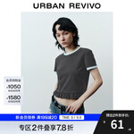 UR【HOT】2025秋季新款女裝休閑撞色領荷葉邊短袖T恤UYY450262 深灰 XS