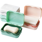 雙層肥皂盒帶蓋家用衛生間瀝水香皂盒雙層大號香皂置物架洗衣皂盒 帶蓋雙層香皂盒粉色款1個