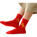 红色袜子男女通用情侣纯色中筒袜结婚情侣鸿运新年喜庆踩小人福袜 生肖马 均码 2双装（男女通用）