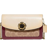 COACH 蔻馳 Parker系列 女士涂層帆布配皮單肩包 1680 B4QVB 米黃色酒紅色 小號(hào)