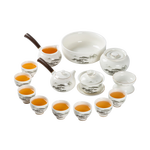 金鑲玉功夫茶具套裝 節(jié)日送禮禮品盒陶瓷茶壺茶杯側(cè)把 羊脂玉瓷松喬套組