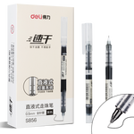 得力（deli）直液筆速干筆簽字筆 0.5mm全針管中性筆 商務(wù)辦公學(xué)生水筆走珠筆 黑色 12支/盒S856