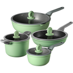 COOKER KING 炊大皇 不粘鍋套裝麥飯石色炒鍋平底鍋具燃?xì)怆姶艩t專用炒菜鍋 竹青石四件套