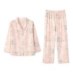 安之伴睡衣女春秋【水墨城堡】親膚棉長(zhǎng)袖開衫休閑藝術(shù)風(fēng)女士家居服套裝 桃粉 S