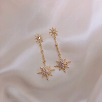 S925银针时尚耳环女八芒星耳钉新款潮女耳坠气质长款耳钉百搭韩国耳饰品 时尚八芒星耳环