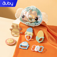 澳贝AUBY 婴幼儿童玩具宝宝新生儿用品0-6个月0-1岁安抚手摇铃5件+硅胶牙胶1件收纳盒装461514C满月生日礼物