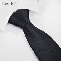 FitonTon领带拉链男免打结一拉得男士商务正装潮流8cm领带礼盒装FTL0004 黑色不规则花纹(拉链)