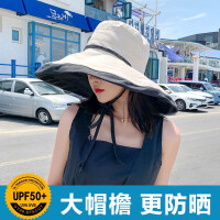 SOMUBAY 日版UV防晒遮阳帽女夏防太阳帽防紫外线遮脸大沿户外双面渔夫帽 双面绑带-黑色 双面可戴(佩戴防风绳)