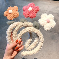 安波尔特羊羔毛小花朵头箍太阳花发箍女洗脸韩国百搭外出头饰防滑压发发卡 花朵发箍2个装(随机)