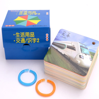 馨铂斯撕不烂早教认知卡片识字看图识物婴幼儿童宝宝早教启蒙 升级版交通工具(45张卡片打孔带2环)
