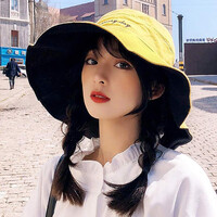JINGPEI 防晒帽子女遮阳帽太阳帽夏季户外透气防紫外线女士日系渔夫帽 笑脸遮阳帽 双面黄黑