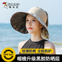 啄木鸟 遮阳帽子女夏季韩版潮黑胶防晒透气无顶帽户外沙滩可折叠百搭时尚遮脸大沿太阳帽 米色