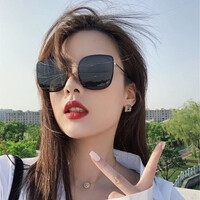 慕娴 偏光太阳镜女防紫外线2022款网红气质新款墨镜女防晒大脸显瘦ins圆脸街拍神器 黑框灰片