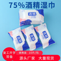 【厂家直发】十包祺尚 75°酒精湿巾婴儿湿巾纸专用小包随身便携装家用湿纸巾学生包 酒精湿巾10片*10包