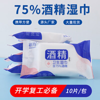75°酒精湿巾消毒湿巾除菌便携式小包装学生一次性卫生湿巾纸包 酒精湿巾10片X10包