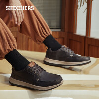 斯凯奇（SKECHERS）休闲绑带休闲皮鞋耐磨轻质舒适低帮鞋男65869 CHOC巧克力色 42 