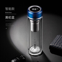 英国Vanow智能玻璃杯 双层茶水分离水杯男女杯子商务车载办公室便携带盖过滤泡茶杯 英伦蓝