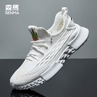 森马 Senma 时尚百搭韩版飞织网面运动鞋套脚软底舒适透气户外休闲鞋男211120302 白色 43码