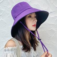 粉色森林 盆帽女 夏韩版潮日系网红双面遮脸防紫外线帽大沿防晒遮阳渔夫帽 (双面款)紫色和黑色送防风绳 均码(56-58cm)