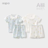 aqpa夏季薄款婴儿短袖套装0-1-2岁男女宝宝衣服纯棉两件套 米白色(1件) 80cm