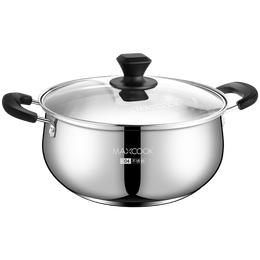 MAXCOOK 美廚 304不銹鋼湯鍋 家用大容量復(fù)底不粘雙耳火鍋 電磁爐燃?xì)庠钔ㄓ?28CM MH-28(304不銹鋼帶湯勺)