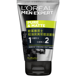 欧莱雅（LOREAL） 屈臣氏 男士洗面奶 新旧包装随机发 控油炭爽双效洁面膏 100ml