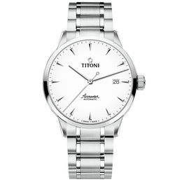 梅花（Titoni）瑞士手表男士机械表原装经典腕表生日礼物 空霸系列 钢带白盘40MM 83733 S-583