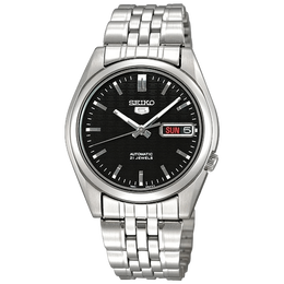 SEIKO 精工 5系列 SNK361K1 男士機(jī)械手表 36mm 黑盤 銀色不銹鋼表帶 圓形
