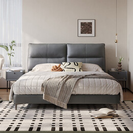 新品發(fā)售：QuanU 全友 116019+265 簡約牛皮床+床頭柜A*1+床墊 180*200cm