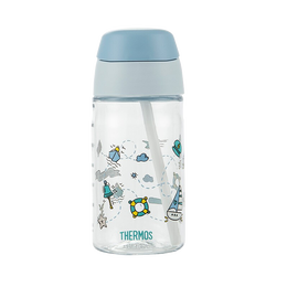 膳魔师（THERMOS）水杯 手提学生运动水杯 吸管杯 BBSE 400-BB 大容量420ml 烟雨蓝