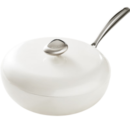 Velosan 溫侖山鵝卵石不粘鍋炒鍋炒菜鍋麥飯石不粘鍋燃?xì)庠铍姶艩t通用鍋具 炒鍋-天使白色- 32cm