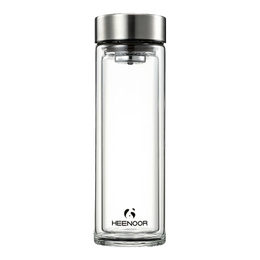 希诺（HEENOOR）玻璃杯双层水杯男泡茶杯透明带盖茶水分离杯高档礼盒装 新经典- 335ml