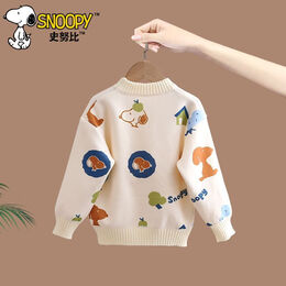 SNOOPY史努比春秋冬季新款儿童毛衣男童女童时尚洋气套头加绒保暖毛衣 小树狗米色 140